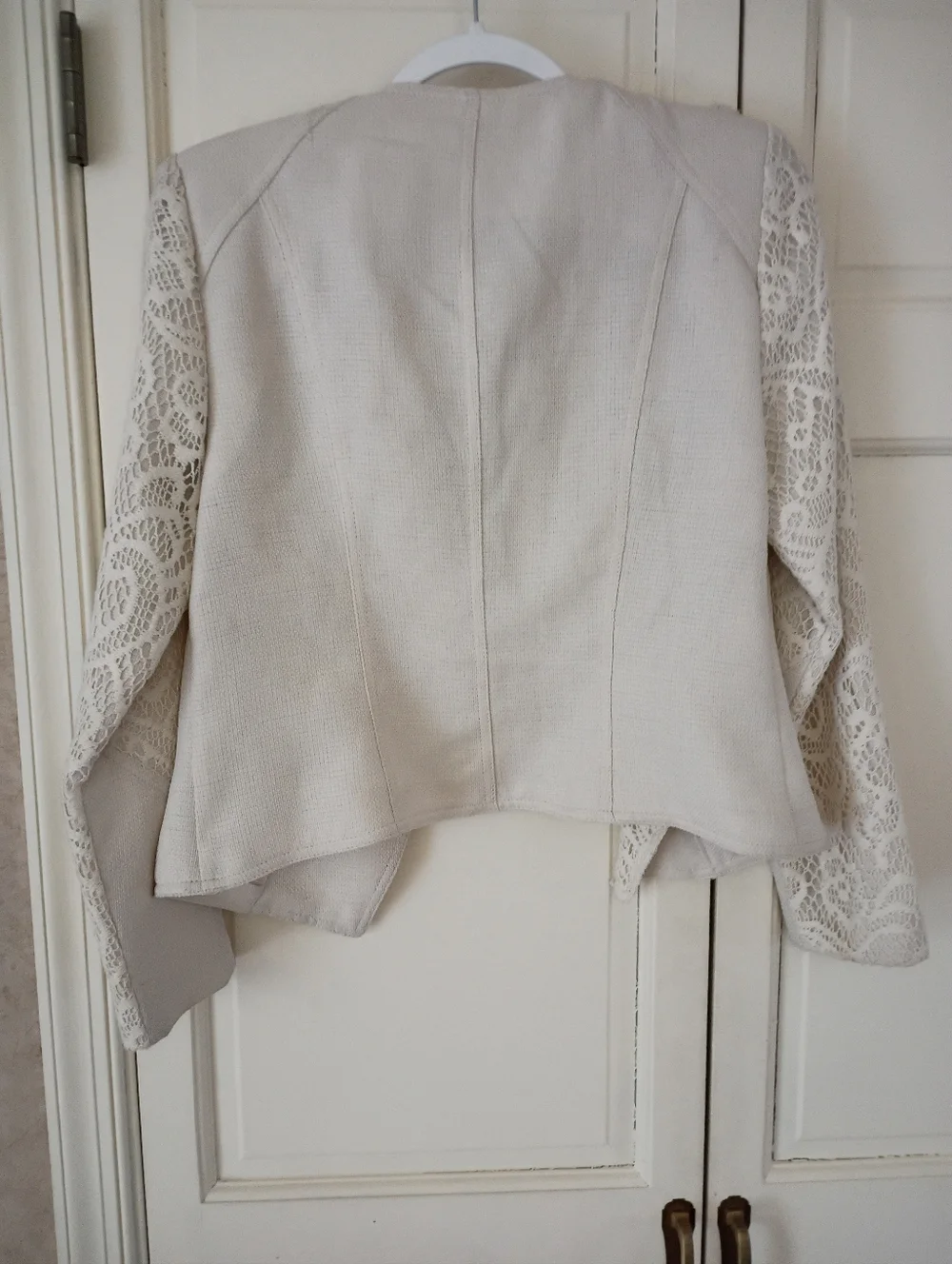 Cream Lace Sleeve Moto Jacket - Women's Lightweight - Picture 6 of 6